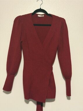 Women's Wrap V-Neck Sweater in Deep Red